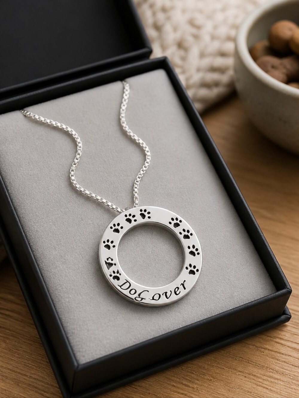 Dog Lover Open Circle Floating Pendant w/ Chain